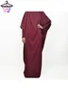 Etnische kleding voor vrouwen Jurk met BANDANA Moslim Hijab Ramadan Losse Abaya Jibab Grote gesmokte mouwen Effen Abaya Gebed Kaftan Gewaad