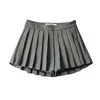 Skirts Grey Wide Pleated Mini Skirts Shorts OOTD High Street American Retro Solid Vintage Blogger Sexy Woman White Basic Bottom Quality 230427