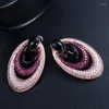 Boucles d'oreilles pendantes plaquées or rose avec oxyde de zirconium pour mariée, grande fête, grand cerceau rond noir