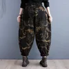 Frauen Jeans 2023 Kunst Stil Frühling Herbst Frauen Elastische Taille Lose Beiläufige Vintage Blumendruck Baumwolle Denim Harem Hosen P481