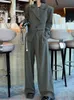 Kvinnors tvåbitar byxor Blazer Suit Women Set -outifits Autumn Oregelbularity Coat Wide Leg Office Wear Korean Style Fashion 231127