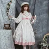 Fantasia de tema manga longa azul rosa lolita op vestidos para mulheres manto de cintura alta gothique lolitas vitoriana kawaii cosplay anime garotas