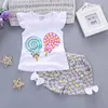 Strampler geboren Baby Mädchen Kleidung Set Schöne Lollipop Print Tops T-ShirtsBaby Shorts 2 STÜCKE Sommer Kleinkind Säuglingskleidung Outfits 230427