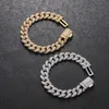 Greenbell Bracelet for Men -14mm Gold/sier Plated Miami Cuban Link Cubic Zirconia Brass Iced Out Chain Hip Hop Jewelry