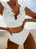 Women's Swimwear Riseado High Waist Bikinis Ruffle Swimsuit 2023 Sexy Plunging Swimwear Women Bathing Suit Summer Beachwear New P230426