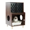 Scratchers Cat Litter Box Enclosure Cat House Side Table with Divider Cats Furniture Cabinet Sliding Door Pet Supply Storage Room Indoor