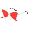 نظارة شمسية Mosengkw Candy Color Rimless Shade Fashion Butterfly Chain Women Eyeglasses