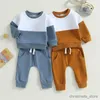 Conjuntos de ropa Color de contraste Manga larga Bebé Niños Niñas Trajes Traje Otoño Invierno Sudadera casual + Pantalones Conjunto de dos prendas para niños pequeños