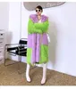 Futra damska zimowa moda fluorescencyjna zielona z kapturem długa sztuczna odzież