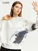 Sweats à capuche pour femmes Amii minimaliste femmes 2023 automne lâche style chinois peinture à l'encre impression broderie o-cou coton hauts 12323022