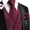 Men's Vests Hi-Tie Silk Men Vest Paisley Burgundy Black Blue Pink Green Waistcoat Necktie Hanky Cufflinks Clip Wedding Business Party