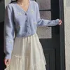 Suéter feminino floral bordado de malha cardigan feminino 2022 moda suéter oversize vintage decote em v manga comprida top feminino outerwear chique top zln231127