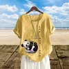 T-shirt Nuovi top sciolti femminili O Neck Linen Summer Fashion Panda Print grafico T magliette da donna Plus size