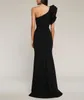 Vintage uzun siyah krep balo elbiseleri ruffles denizkızı özel yapımı bir omuz taban uzunluğu parti elbisesi maxi resmi gece elbiseleri kadınlar için yarık
