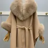 Женское полушерстяное пальто CXFS 2023, осень-зима, теплый меховой воротник с большим отложным воротником, женское свободное пальто 100, роскошное шерстяное пальто 231124