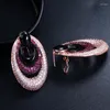 Boucles d'oreilles pendantes plaquées or rose avec oxyde de zirconium pour mariée, grande fête, grand cerceau rond noir