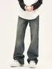 メンズジーンズY2Kマン韓国カジュアルグランジブルーカーゴパンツバギージーンズビンテージストリートウェアワイドレッグウォッシュデニムズボン特大の女性服231124