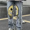 Herr jeans oregelbundet rippat hål denim pant kvinna man rak lapptäcke baggy pojkvän y2k punk kpop harajuku streetwear hip hop 230427