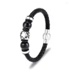 Bracelets de charme Bracelet en cuir d'ancre pour hommes en acier inoxydable galvanoplastie bicolore tissé multicouche