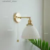 Wall Lamps IWHD Pull Chain Switch LED Wall Light Fixtures Bedroom Living Room Bathroom Mirror Beside Lamp Copper Ceramic Wall Sconce Q231127