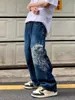 Herren Jeans American Vintage High Street Blau Gesticktes Drachenmuster Damen Jeans Y2K Harajuku Stil Hip Hop Beliebte Jeans mit hoher Taille T231127