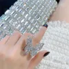 Anéis de casamento brilhante strass borboleta anel delicado ajustável dedo acessórios para mulheres meninas moda jóias presentes de aniversário 231124