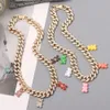 Sautoirs Hip Hop Personnalité Or Couleur Cubain Lien Chaîne Collier pour Femmes Fille Glacé Cristal Acrylique Ours Pendentif Bijoux 231127