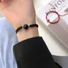 Charm Armbänder Rot/Schwarz Natürliche Erdbeere Kristall Obsidian Steine Seil Kette Geflecht Für Frauen Männer Paar Schmuck