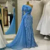 Sky Blue Aso Ebi Arabic Mermaid Dress One Rzemant koronkowy koraliki Formalne przyjęcie Drugi przyjęcie urodzinowe suknie zaręczynowe sukienki szat de soiree.