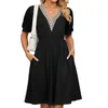 Casual klänningar för kvinnor 2023 Summer Chic and Elegant Loose Dress Solid Color Lace Vneck Short Sleeve Lady Clothing Vestido 230426