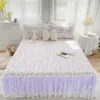 Sängkjol Dekorativ rufsad icke-halkad madrass Cover Protector Cotton Thicken spetsar sängkläder