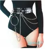 belt women leather skirt corset punk gothic rock strap metal chain body shaping machine hollow belt accessories