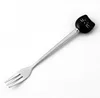 Lovely Cartoon white & black Cat Ceramic Handle Spoon Stainless Steel Stirring Coffee Spoon Fork Wedding Favors SN4134