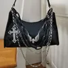 Evening Bags MBTI Y2k Girl Chain Pattern Handbag Summer Subculture Dark Punk Underarm Bag Cross Skull Shoulder Bag 230426