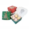Gift Wrap 12PCS Christmas 4 hole gift Boxes for Holiday Pastries Cupcakes Brownies Christmas paper Bakery cookie Treat Boxes 231127