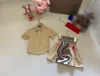 23ss skirt set kid sets kids designer clothes girls lapel Bubble sleeve logo printing short-sleeved shirt Elastic waist lattice half skirt suit baby clothes