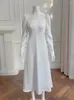 Robes décontractées YIGELILA mode femmes robe blanche élégante col rond manches longues dentelle Patchwork Empire mince solide cheville-longueur 67715