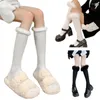 Women Socks Winter Harajuku Furry Trim Warm Long Calf Japanese Style Cute Fluffy Student Medium Tube Knee High Stockings