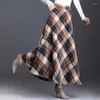 Gonne Plus Size 3XL gonna scozzese da donna spessa calda elegante vita alta lunga 2023 inverno Casual lana femminile