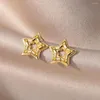 Stud Earrings Gold Plated Star For Women Cubic Zirconia Stainless Steel 2023 Trend Couple Jewelry Valentines Day Gifts