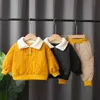 Clothing Sets Children Clothes Suit 2023 New Plus Thick Outfits Years Baby Boys Sweater+Trousers 2Pcs Autumn Girl Clothing Set R231127