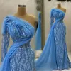 Sky Blue Aso Ebi Arabic Mermaid Dress One Rzemant koronkowy koraliki Formalne przyjęcie Drugi przyjęcie urodzinowe suknie zaręczynowe sukienki szat de soiree.