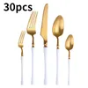 Dinnerware Sets 30/24/18pcs White Gold Cutlery Tableware Matte Fork Spoon Knife 18/10 Stainless Steel Luxury Dinner Set Holiday Gift