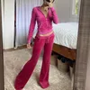Suits Y2K Aesthetic Velvet Tracksuit Zip Up Cropped Hoodie Jacket and Low Waist Pants Two Piece Sets Women Casual Autumn Coord Suit