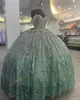 Ombre cekin quinceanera sukienka Bell Sleeves Debiutante Ball Meksykan Glitter Quince Sweet 15/16 Urodziny suknia na przyjęcie urodzinowe na 15. dziewczyna dramat zima formalna gala balowa łuk