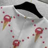 サマードレスリンガーアイスクリームプリントパターンフロントホットドリルネイルビーズ装飾的なクルーネックドレスバックジッパー