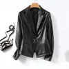 Women's Leather Women Casual Office Blazer Suit Jacket Spring Autum Coat Female Slim Single Buckle Lady Sheepskin Outerwear Short Tops