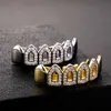 Nieuw bling cz holle tanden grillz geel wit goud vergulde top grills tandheelkundige sieraden rapper sieraden