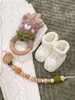 Rattles Mobiles 4PC1PC Baby Toys Wood Teether Crochet Animals BPA Free Rattle Toy Born Amigurumi gåvor för 230427