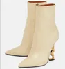 Top Luxe Winter Merk Opyum Vrouw Laarzen Hak Zwart Beige Kalfsleer Puntschoen Martin Booties Dame Hoge Hakken Feestjurk Dames Enkellaars EU35-43 Met Doos